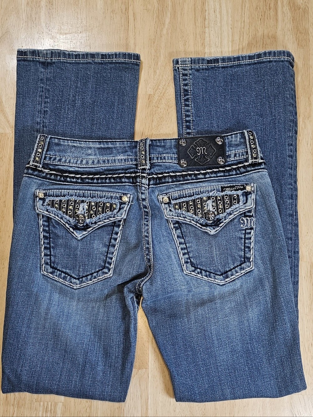 Miss Me Rhinestone Pocket Blue Jeans